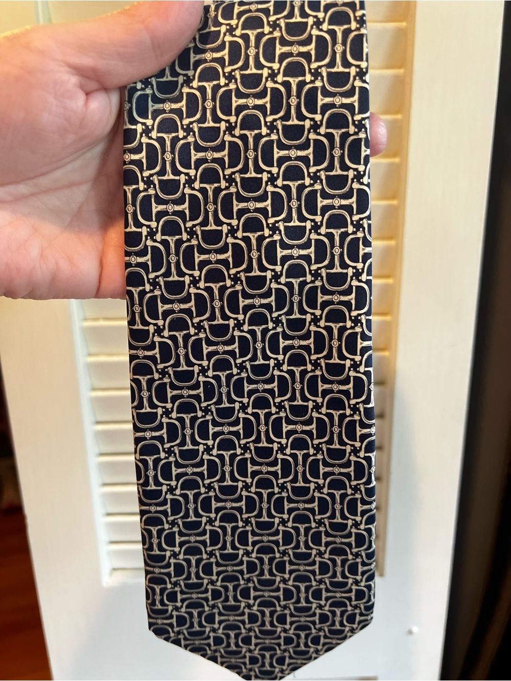 Dunhill Navy and Cream Geometric Silk Tie